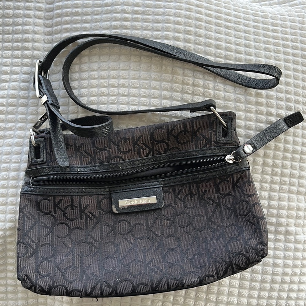 Calvin Klein crossbody purse with monogrammed print